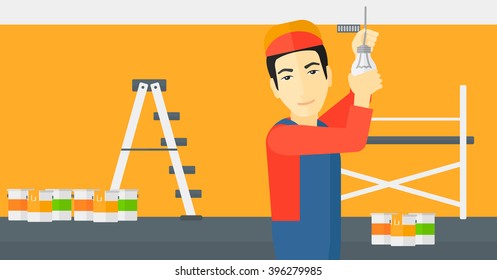 Electrician twisting light bulb.