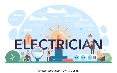 Encabezado tipográfico eléctrico. Trabajador del servicio de electricidad