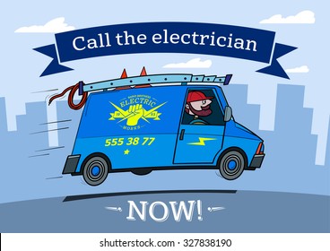 Electrician Van Cartoon Picture.