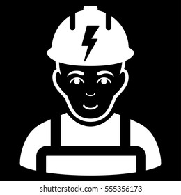 Electrician vector icon. Flat white symbol. Pictogram is isolated on a black background. Designed for web and software interfaces.