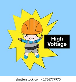 electrician vector illustration of cute chibi character isolated for kids learn jobs. Background, t-shirt, card and sticker profession
