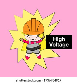 electrician vector illustration of cute chibi character isolated for kids learn jobs. Background, t-shirt, card and sticker profession