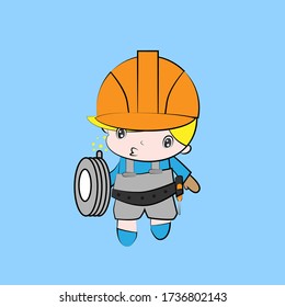 Elektriker Vektorgrafik süßer Chibi-Zeichen isoliert für Kinder lernen Arbeit. Hintergrund, T-Shirt, Karte und Aufkleber