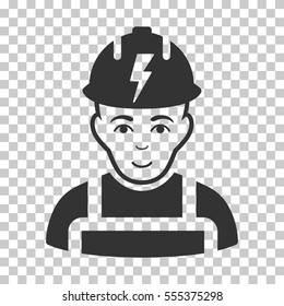 Electrician vector pictogram. Illustration style is flat iconic gray symbol on a chess transparent background.