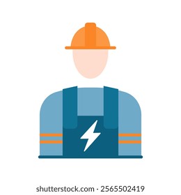 Electrician wearing a hard hat and overalls, featuring a lightning bolt on his uniform. Vector illustration