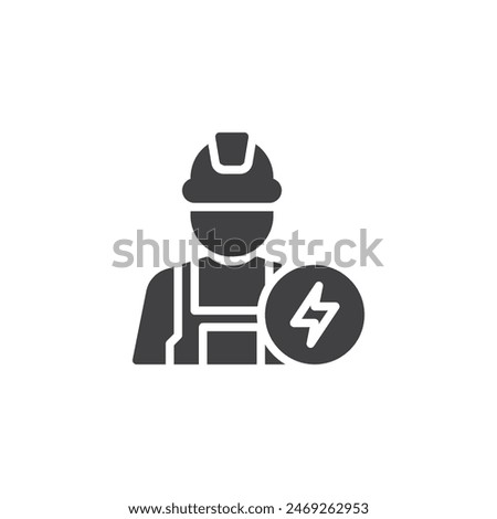 Electrician wearing a hard hat vector icon. filled flat sign for mobile concept and web design. Electrician engineer glyph icon. Symbol, logo illustration. Vector graphics