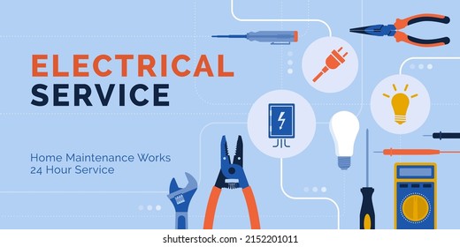 Electrician work tools: professional electrical service concept