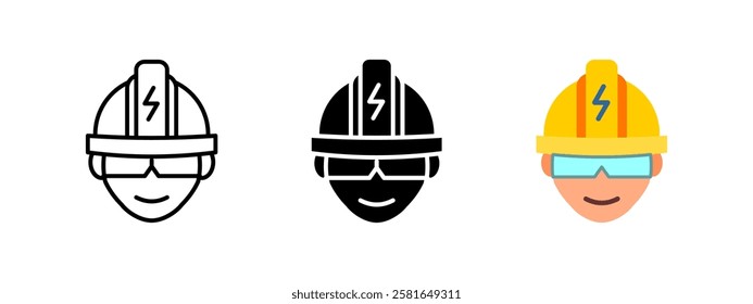 Electrician worker icon. Industrial engineer vector illustration. Safety helmet energy symbol. Professional repair technician sign. Electrical utility service concept.