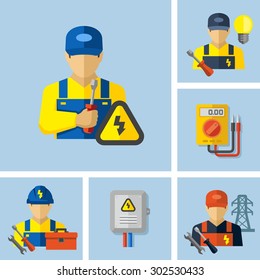 Electrician worker icons 