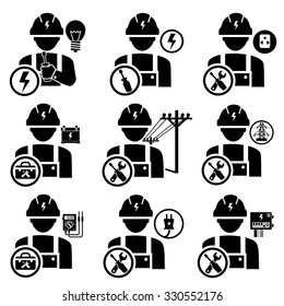 Electrician worker icons vector