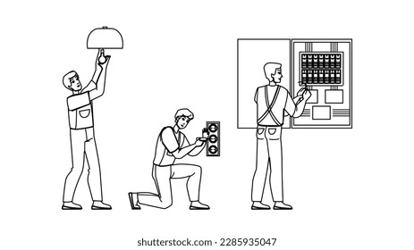 electrician worker vector. electric technician, work man, handyman equipment, electricity repairman, construction electrician worker character. people Illustration