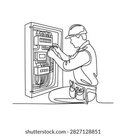 Electrician Working On Panel Continuous Line Drawing Illustration