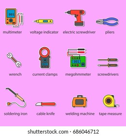 The Electricians tools icons set