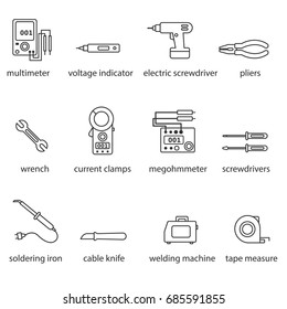 The Electricians tools line icon set