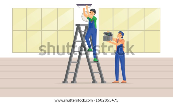 Electricians Work Flat Vector Illustration Skilled Stock Vector ...