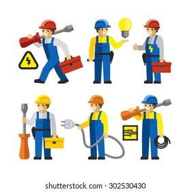 Electricians workers Figures With Tools  