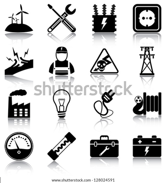 Electricity 16 Electricity Related Icons Silhouettes Stock Vector ...
