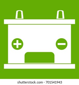 Electricity accumulator battery icon white isolated on green background. Vector illustration