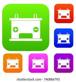 Electricity accumulator battery set icon color in flat style isolated on white. Collection sings vector illustration