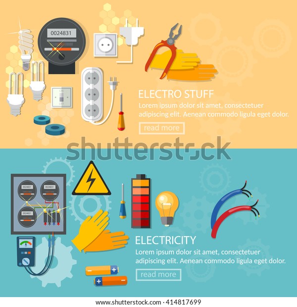 Electricity Banners Installation Electric Meter Electrician Stock