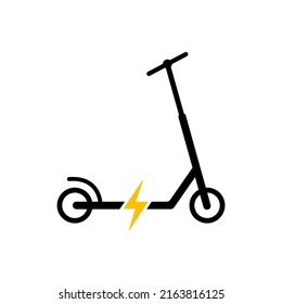 Batería eléctrica Kick Scooter Flat Symbol. Transporte Eco Handle E. Icono de silueta negra del patinador electrónico. Pictograma de glifo de bici de rueda de empuje eléctrico. Ilustración de vectores aislados.