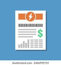 electricity bill flat design vector illustration, increasing cost of living concept, utility paper invoice pictogram