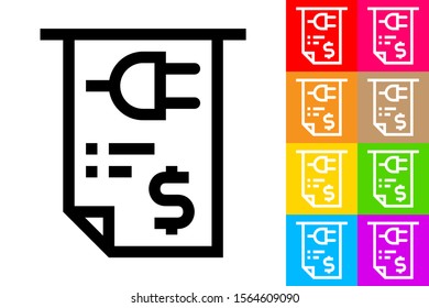 Electricity Bill. Line Icon With Different Color Background.