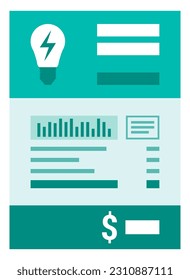 Electricity bill receipt with charts, consumption and budget concept