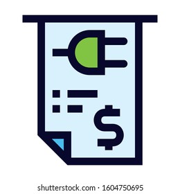 Electricity Bill. Simple Vector Color Icon.