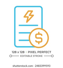 Electricity bill two color line icon. Public utility service payment. Debt for utilities usage. Invoice bicolor outline symbol. Duotone linear pictogram. Isolated illustration. Editable stroke