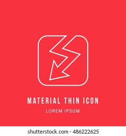 Electricity Bright red material designed line thin flat icon / logo