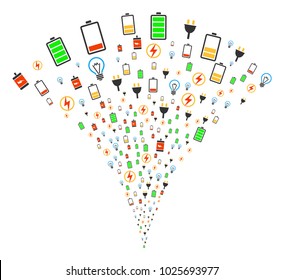Electricity burst fountain. Vector illustration style is flat iconic symbols. Object fountain combined from random symbols as electricity fireworks.
