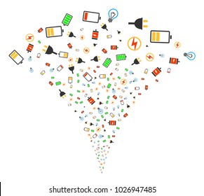 Electricity burst fountain. Vector illustration style is flat iconic symbols. Object fountain created from random symbols as electricity fireworks.