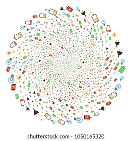Electricity centrifugal bang. Object cycle created from random electricity items. Vector illustration style is flat iconic symbols.