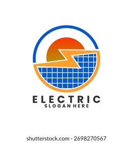 Electricidad con línea circular y paneles solares logo diseño Vector Plantilla