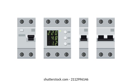 Electricity circuit breakers protecting against overloads in the electrical network. Set of circuit breakers.