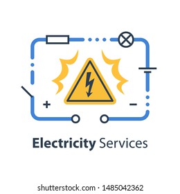 Electricity circuit and high voltage sign, repair and maintenance services, vector illustration