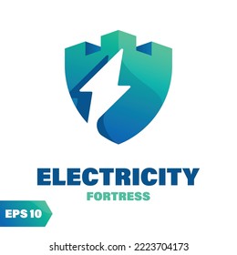 Electricity coated fort logo design. Abstract medieval composition, isolated on a white background.