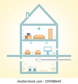 Electricity and communications in the home, plan, vector image