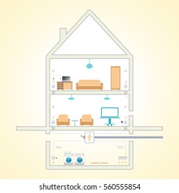 Electricity and communications plan in the house, vector image