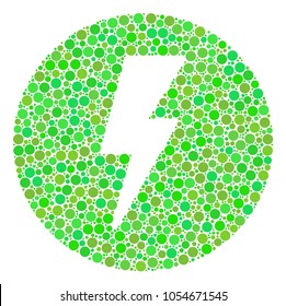 Electricity composition of circle elements in variable sizes and eco green shades. Vector circle elements are united into electricity mosaic. Organic vector illustration.