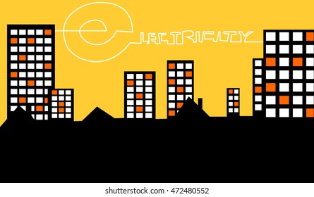Electricity concept with city illustration , vector eps10 