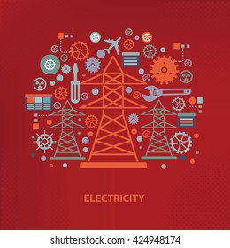 Electricity concept design on red background,vector