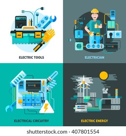 Electricity concept icons set with electric tools and energy symbols flat isolated vector illustration 