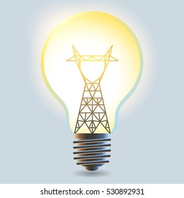 electricity concept, power transmission tower in electric light bulb, vector illustration