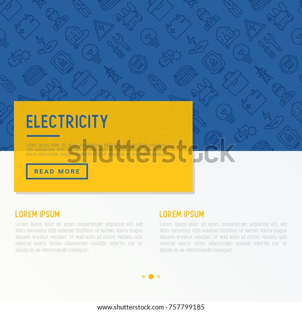 Electricity concept with\
thin line icons: electrician, bulb, pylon, toolbox, cable, electric\
car, hand, solar battery. Vector illustration for banner, web page,\
print media.