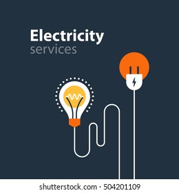 Electricity Connection, Electrical Services And Supply, Energy Saving. Flat Design Vector Illustration. Electricity Graphic Elements