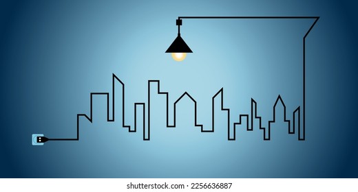 Electricity connection electrical services vector image. Horizontal Skyline with electricity connection.