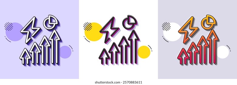 Electricity consumption line icon. Halftone dotted pattern. Gradient icon with grain shadow. Electric power price inflation sign. Energy crisis symbol. Line electricity consumption icon. Vector