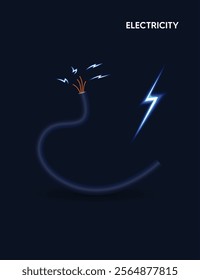 electricity Copper wire vector illustration with glowing lightning bolt vector poster